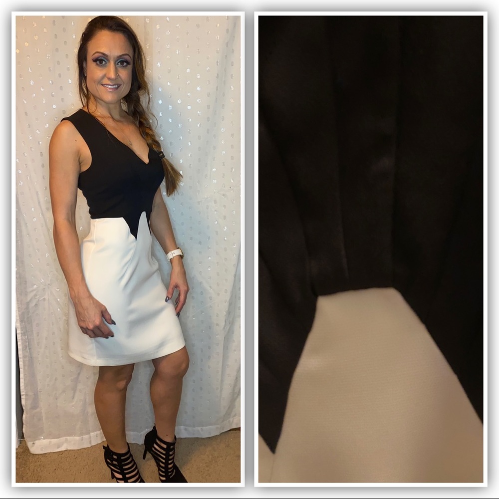 Ark & Co. Structured black and white sheath dress.